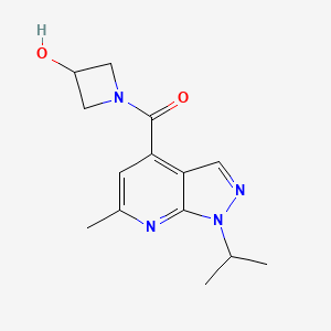 molecular formula C14H18N4O2 B6641231 (3-Hydroxyazetidin-1-yl)-(6-methyl-1-propan-2-ylpyrazolo[3,4-b]pyridin-4-yl)methanone 