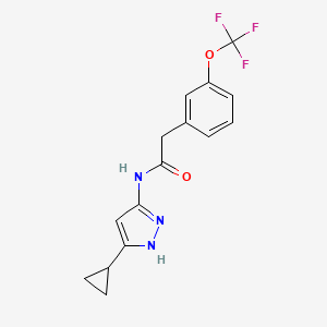 molecular formula C15H14F3N3O2 B6641288 N-(5-Cyclopropyl-1H-pyrazole-3-yl)-3-(trifluoromethoxy)benzeneacetamide 
