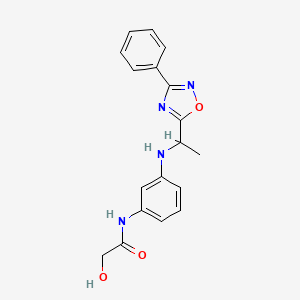molecular formula C18H18N4O3 B6641311 2-hydroxy-N-[3-[1-(3-phenyl-1,2,4-oxadiazol-5-yl)ethylamino]phenyl]acetamide 