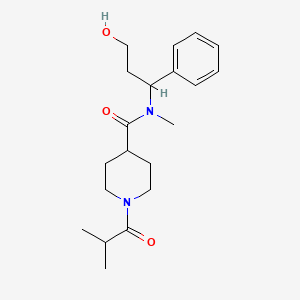 molecular formula C20H30N2O3 B6641383 N-(3-hydroxy-1-phenylpropyl)-N-methyl-1-(2-methylpropanoyl)piperidine-4-carboxamide 