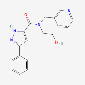 molecular formula C18H18N4O2 B6641551 N-(2-hydroxyethyl)-3-phenyl-N-(pyridin-3-ylmethyl)-1H-pyrazole-5-carboxamide 