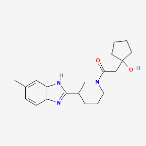 molecular formula C20H27N3O2 B6641640 2-(1-hydroxycyclopentyl)-1-[3-(6-methyl-1H-benzimidazol-2-yl)piperidin-1-yl]ethanone 