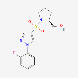 molecular formula C14H16FN3O3S B6641677 [(2R)-1-[1-(2-fluorophenyl)pyrazol-4-yl]sulfonylpyrrolidin-2-yl]methanol 