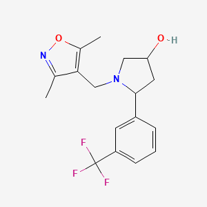 molecular formula C17H19F3N2O2 B6641722 1-[(3,5-Dimethyl-1,2-oxazol-4-yl)methyl]-5-[3-(trifluoromethyl)phenyl]pyrrolidin-3-ol 