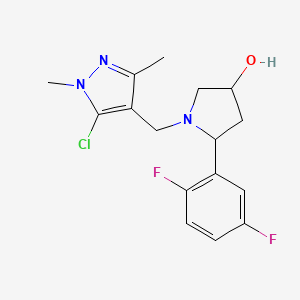 molecular formula C16H18ClF2N3O B6641743 1-[(5-Chloro-1,3-dimethylpyrazol-4-yl)methyl]-5-(2,5-difluorophenyl)pyrrolidin-3-ol 