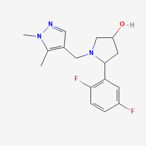 molecular formula C16H19F2N3O B6641752 5-(2,5-Difluorophenyl)-1-[(1,5-dimethylpyrazol-4-yl)methyl]pyrrolidin-3-ol 