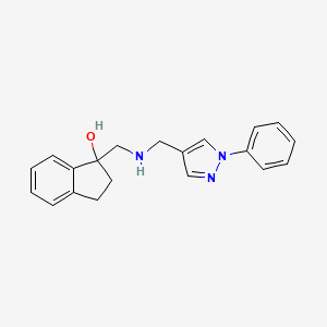 molecular formula C20H21N3O B6641767 1-[[(1-Phenylpyrazol-4-yl)methylamino]methyl]-2,3-dihydroinden-1-ol 