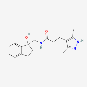 molecular formula C18H23N3O2 B6641790 3-(3,5-dimethyl-1H-pyrazol-4-yl)-N-[(1-hydroxy-2,3-dihydroinden-1-yl)methyl]propanamide 
