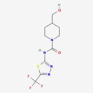 molecular formula C10H13F3N4O2S B6641811 4-(hydroxymethyl)-N-[5-(trifluoromethyl)-1,3,4-thiadiazol-2-yl]piperidine-1-carboxamide 