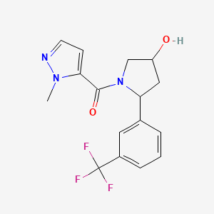 molecular formula C16H16F3N3O2 B6641834 [4-Hydroxy-2-[3-(trifluoromethyl)phenyl]pyrrolidin-1-yl]-(2-methylpyrazol-3-yl)methanone 