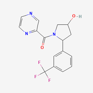 molecular formula C16H14F3N3O2 B6641853 [4-Hydroxy-2-[3-(trifluoromethyl)phenyl]pyrrolidin-1-yl]-pyrazin-2-ylmethanone 