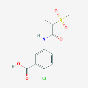 molecular formula C11H12ClNO5S B6642328 2-Chloro-5-(2-methylsulfonylpropanoylamino)benzoic acid 