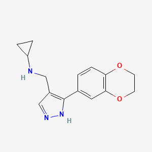molecular formula C15H17N3O2 B6642568 N-[[5-(2,3-dihydro-1,4-benzodioxin-6-yl)-1H-pyrazol-4-yl]methyl]cyclopropanamine 