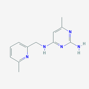 molecular formula C12H15N5 B6642584 6-methyl-4-N-[(6-methylpyridin-2-yl)methyl]pyrimidine-2,4-diamine 