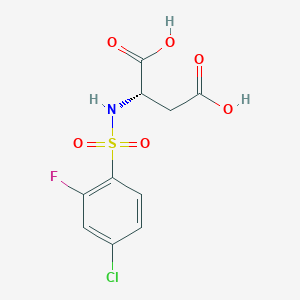 molecular formula C10H9ClFNO6S B6642623 (2S)-2-[(4-chloro-2-fluorophenyl)sulfonylamino]butanedioic acid 