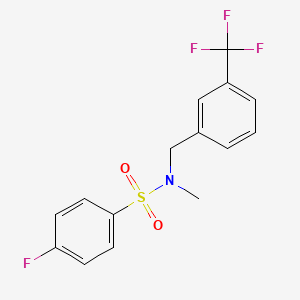 molecular formula C15H13F4NO2S B6642796 4-fluoro-N-methyl-N-[[3-(trifluoromethyl)phenyl]methyl]benzenesulfonamide 