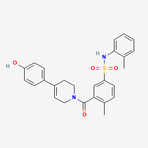 molecular formula C26H26N2O4S B6642863 3-[4-(4-hydroxyphenyl)-3,6-dihydro-2H-pyridine-1-carbonyl]-4-methyl-N-(2-methylphenyl)benzenesulfonamide 