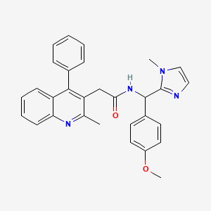 molecular formula C30H28N4O2 B6642870 N-[(4-methoxyphenyl)-(1-methylimidazol-2-yl)methyl]-2-(2-methyl-4-phenylquinolin-3-yl)acetamide 
