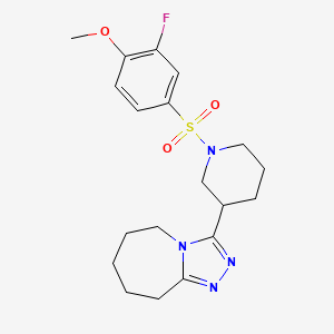 molecular formula C19H25FN4O3S B6642925 3-[1-(3-fluoro-4-methoxyphenyl)sulfonylpiperidin-3-yl]-6,7,8,9-tetrahydro-5H-[1,2,4]triazolo[4,3-a]azepine 