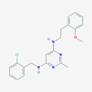 molecular formula C21H23ClN4O B6643019 4-N-[(2-chlorophenyl)methyl]-6-N-[2-(2-methoxyphenyl)ethyl]-2-methylpyrimidine-4,6-diamine 
