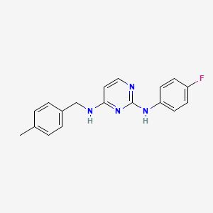 molecular formula C18H17FN4 B6643034 2-N-(4-fluorophenyl)-4-N-[(4-methylphenyl)methyl]pyrimidine-2,4-diamine 