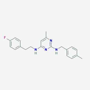 molecular formula C21H23FN4 B6643077 4-N-[2-(4-fluorophenyl)ethyl]-6-methyl-2-N-[(4-methylphenyl)methyl]pyrimidine-2,4-diamine 