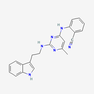 molecular formula C22H20N6 B6643089 2-[[2-[2-(1H-indol-3-yl)ethylamino]-6-methylpyrimidin-4-yl]amino]benzonitrile 