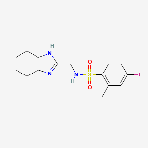 molecular formula C15H18FN3O2S B6643207 4-fluoro-2-methyl-N-(4,5,6,7-tetrahydro-1H-benzimidazol-2-ylmethyl)benzenesulfonamide 
