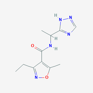 molecular formula C11H15N5O2 B6643582 3-ethyl-5-methyl-N-[1-(1H-1,2,4-triazol-5-yl)ethyl]-1,2-oxazole-4-carboxamide 