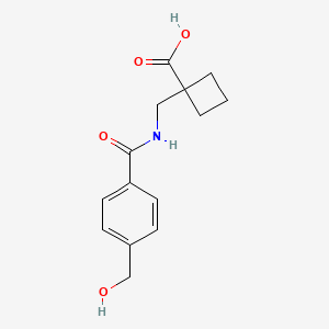 molecular formula C14H17NO4 B6643830 1-[[[4-(Hydroxymethyl)benzoyl]amino]methyl]cyclobutane-1-carboxylic acid 