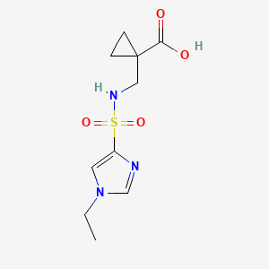 molecular formula C10H15N3O4S B6643849 1-[[(1-Ethylimidazol-4-yl)sulfonylamino]methyl]cyclopropane-1-carboxylic acid 
