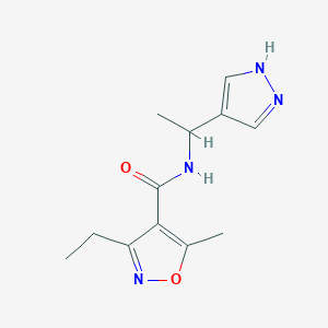 molecular formula C12H16N4O2 B6643926 3-ethyl-5-methyl-N-[1-(1H-pyrazol-4-yl)ethyl]-1,2-oxazole-4-carboxamide 