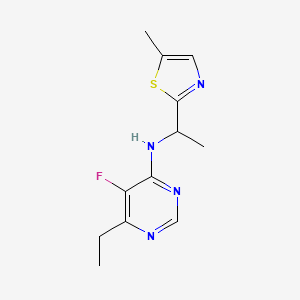 molecular formula C12H15FN4S B6643974 6-ethyl-5-fluoro-N-[1-(5-methyl-1,3-thiazol-2-yl)ethyl]pyrimidin-4-amine 