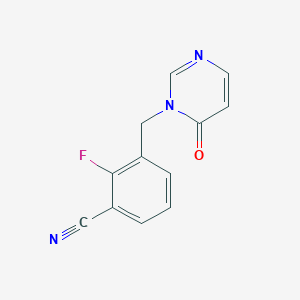 molecular formula C12H8FN3O B6644010 2-Fluoro-3-[(6-oxopyrimidin-1-yl)methyl]benzonitrile 