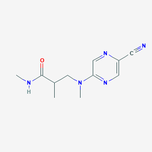 molecular formula C11H15N5O B6644296 3-[(5-cyanopyrazin-2-yl)-methylamino]-N,2-dimethylpropanamide 