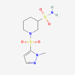 molecular formula C9H16N4O4S2 B6644298 1-(2-Methylpyrazol-3-yl)sulfonylpiperidine-3-sulfonamide 