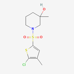 molecular formula C11H16ClNO3S2 B6644711 1-(5-Chloro-4-methylthiophen-2-yl)sulfonyl-3-methylpiperidin-3-ol 