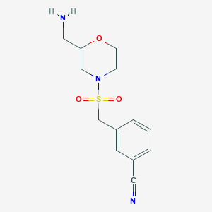 molecular formula C13H17N3O3S B6645278 3-[[2-(Aminomethyl)morpholin-4-yl]sulfonylmethyl]benzonitrile 