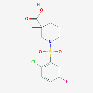 molecular formula C13H15ClFNO4S B6645431 1-(2-Chloro-5-fluorophenyl)sulfonyl-3-methylpiperidine-3-carboxylic acid 