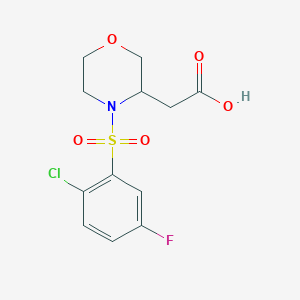 molecular formula C12H13ClFNO5S B6645434 2-[4-(2-Chloro-5-fluorophenyl)sulfonylmorpholin-3-yl]acetic acid 