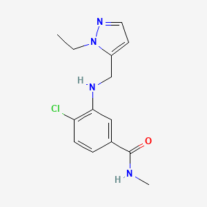 molecular formula C14H17ClN4O B6645452 4-chloro-3-[(2-ethylpyrazol-3-yl)methylamino]-N-methylbenzamide 