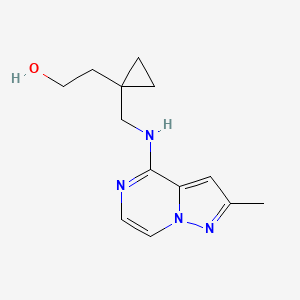 molecular formula C13H18N4O B6645638 2-[1-[[(2-Methylpyrazolo[1,5-a]pyrazin-4-yl)amino]methyl]cyclopropyl]ethanol 