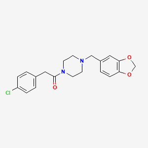 molecular formula C20H21ClN2O3 B6645646 1-[4-(1,3-Benzodioxol-5-ylmethyl)piperazin-1-yl]-2-(4-chlorophenyl)ethanone 