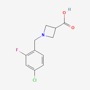 molecular formula C11H11ClFNO2 B6645842 1-[(4-Chloro-2-fluorophenyl)methyl]azetidine-3-carboxylic acid 