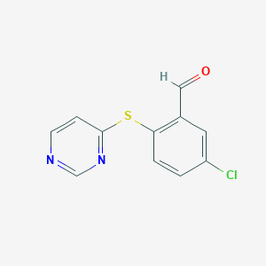 molecular formula C11H7ClN2OS B6645875 5-Chloro-2-pyrimidin-4-ylsulfanylbenzaldehyde 