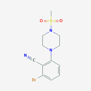 molecular formula C12H14BrN3O2S B6645887 2-Bromo-6-(4-methylsulfonylpiperazin-1-yl)benzonitrile 