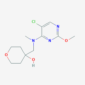 molecular formula C12H18ClN3O3 B6645971 4-[[(5-Chloro-2-methoxypyrimidin-4-yl)-methylamino]methyl]oxan-4-ol 