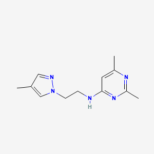 molecular formula C12H17N5 B6646035 2,6-dimethyl-N-[2-(4-methylpyrazol-1-yl)ethyl]pyrimidin-4-amine 