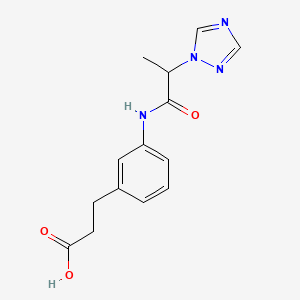 molecular formula C14H16N4O3 B6646532 3-[3-[2-(1,2,4-Triazol-1-yl)propanoylamino]phenyl]propanoic acid 