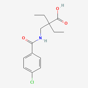 molecular formula C14H18ClNO3 B6646677 2-[[(4-Chlorobenzoyl)amino]methyl]-2-ethylbutanoic acid 